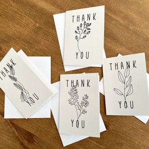8 Blumen Dankeskarten - A7 Kleine Grußkarten, Minimalistische Line Art Blumen, Dankeskarten