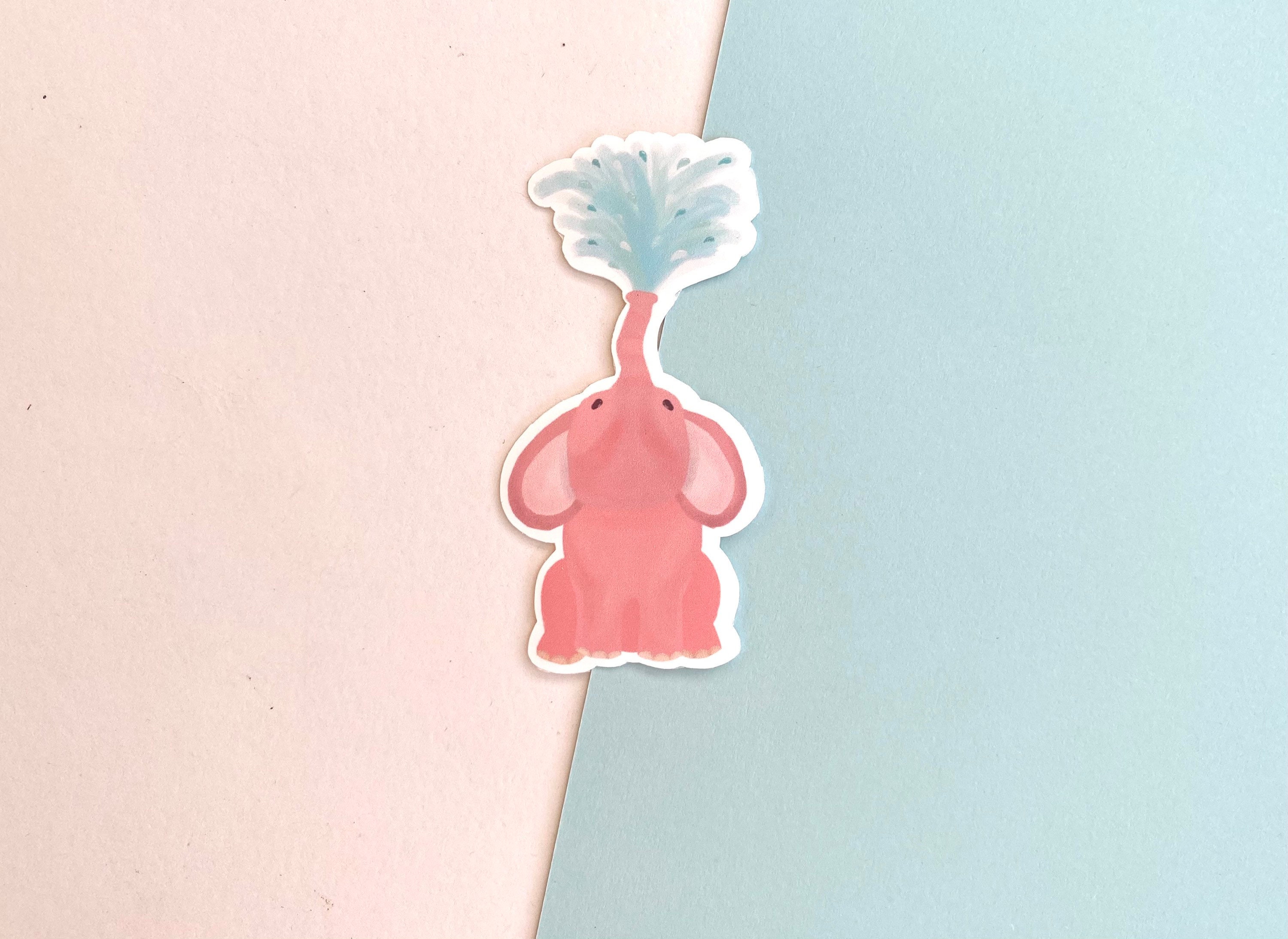 Playful Elephant Sticker - Cute Cheeky Water Spraying Pink Elephant Matte Vinyl Sticker