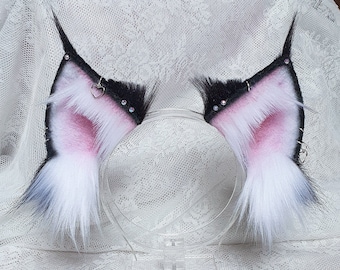 Kitsune Cosplay Ears in Black and White with charms