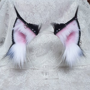 Kitsune Cosplay Ears in Black and White with charms