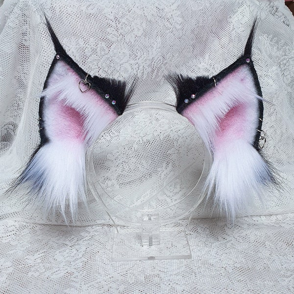 Kitsune Cosplay Ears in Black and White with charms
