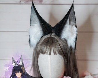 Azur Lane IJN Musashi Cosplay Ears - Black Gray Fox Ears - Fluffy Faux Fur Kitsune Ears