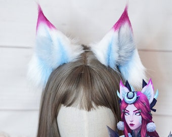 Snow Moon Ahri Cosplay Ears League of Legends LOL White Fox Ears Faux Fur