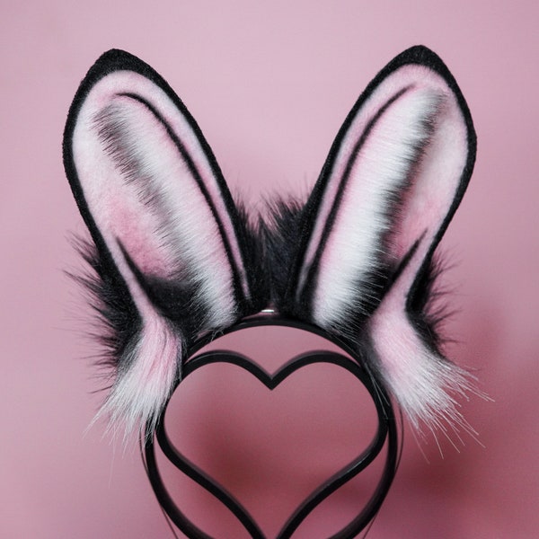 Faux Fur Bunny Ears in Black and Pink In Stock