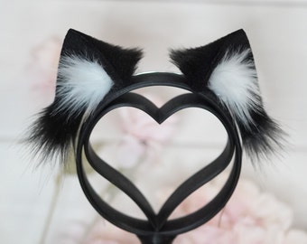 Black White Kawaii Basic Kitty faux fur Cat Ears