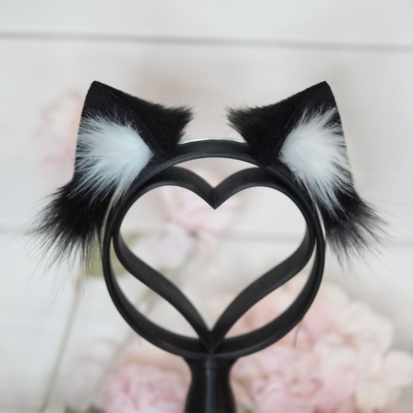 Black White Kawaii Basic Kitty faux fur Cat Ears
