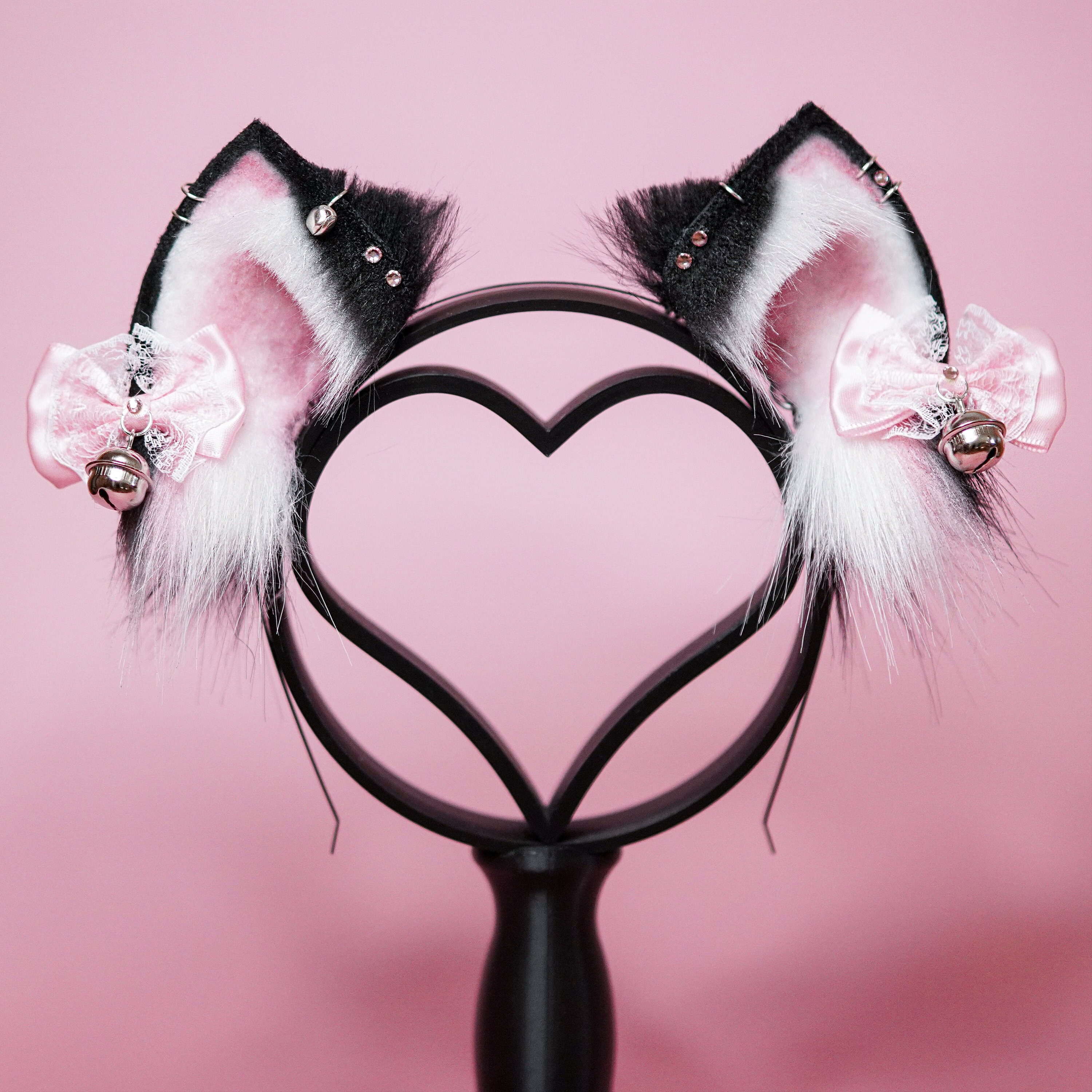Cat Ears Kitty Ears Faux Fur Ears in Gray or Black With Charms - Etsy