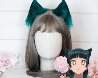 Maomao The Apothecary Diaries Cosplay Ears in Dark Green Faux Fur Car Ears Fluffy Handmade Cat Ears