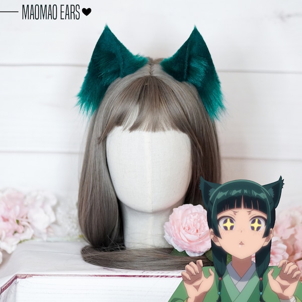 Maomao The Apothecary Diaries Cosplay Ears in Dark Green Faux Fur Car Ears Fluffy Handmade Cat Ears