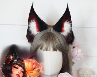 After Hours Spirit Blossom Springs Ahri Cosplay Ears - League of Legends Ahri Cosplay Ears - Black Handmade Fauxfur Fox Ears