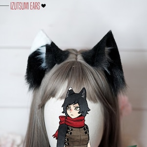 Izutsumi delicioso em masmorra Orelhas de cosplay em preto e branco Orelhas de gato de pele sintética fofas feitas à mão