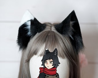 Izutsumi delicious in dungeon Cosplay Ears in black white Faux Fur Cat Ears Fluffy Handmade Cat Ears