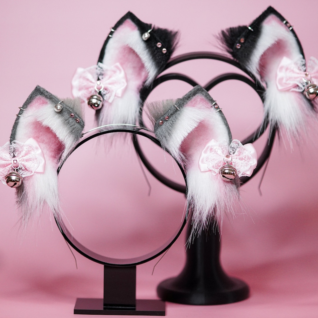 Cat Ears Kitty Ears Faux Fur Ears in Gray or Black With Charms - Etsy