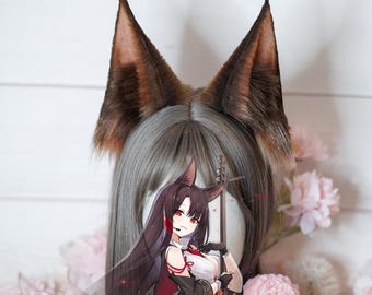 Azur Lane Akagi Cosplay Ears - Brown Fox Ears - Fluffy Faux Fur Kitsune Ears