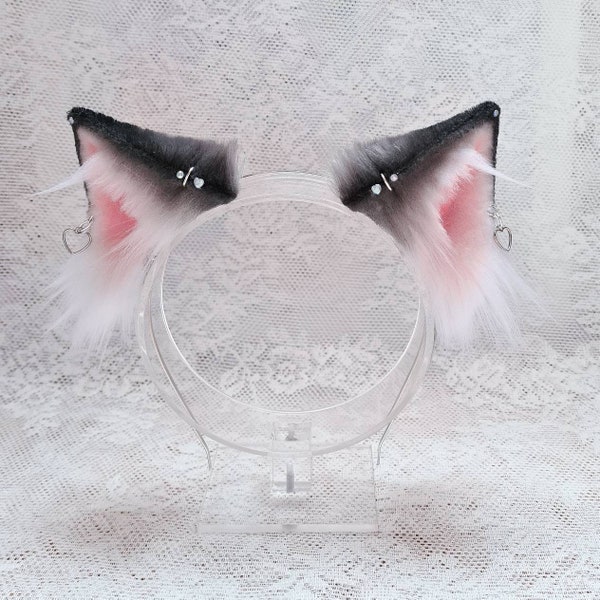Oreilles de chat grises avec breloques pour cosplay