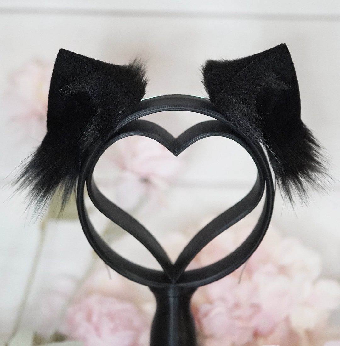 Black Kawaii Basic Kitty faux fur Cat Ears