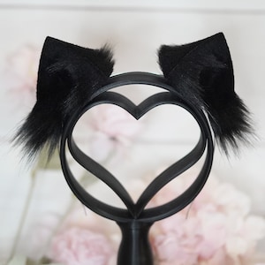 Black Kawaii Basic Kitty faux fur Cat Ears