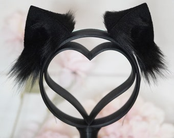 Black Kawaii Basic Kitty faux fur Cat Ears