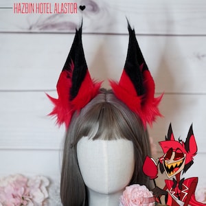 Alastor Hazbin Hotel Cosplay Ears in Red and Black | Faux Fur High Quality Cosplay Ears | Alastor cosplay