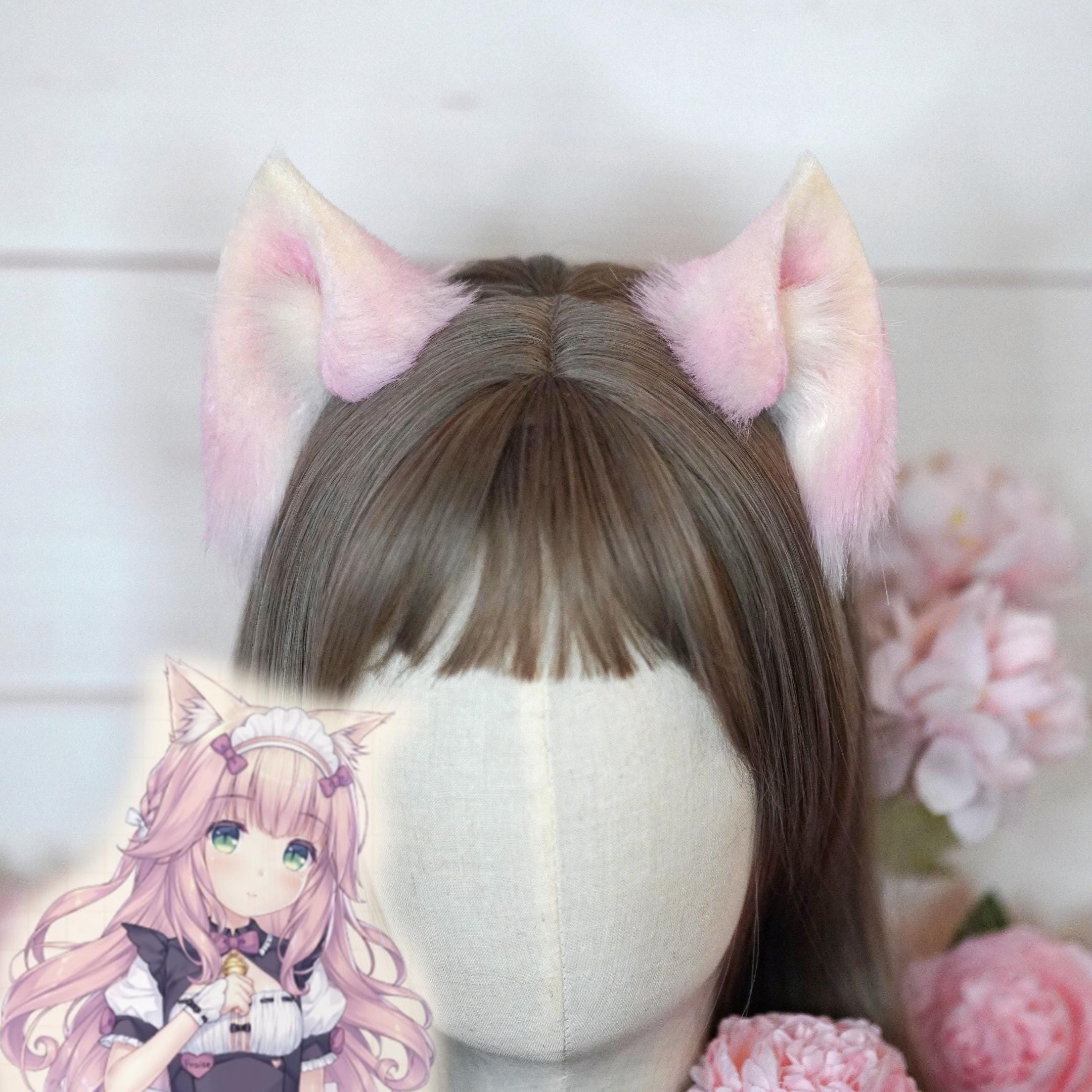 Nekopara Fraise Inspired Cosplay Cat Ears In Beige And Light Pink Handmade Fauxfur Cat Ears