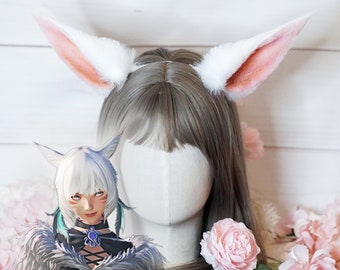 Final Fantasy XIV Miqo'te Cat Ears For Cosplay White - FFXIV Faux fur Cat ears in White - Cat Costumes ears