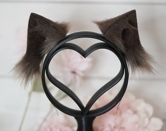 Brown Kawaii Basic Kitty faux fur Cat Ears