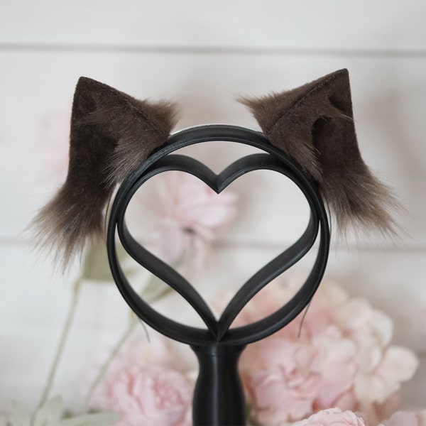 Brown Kawaii Basic Kitty faux fur Cat Ears