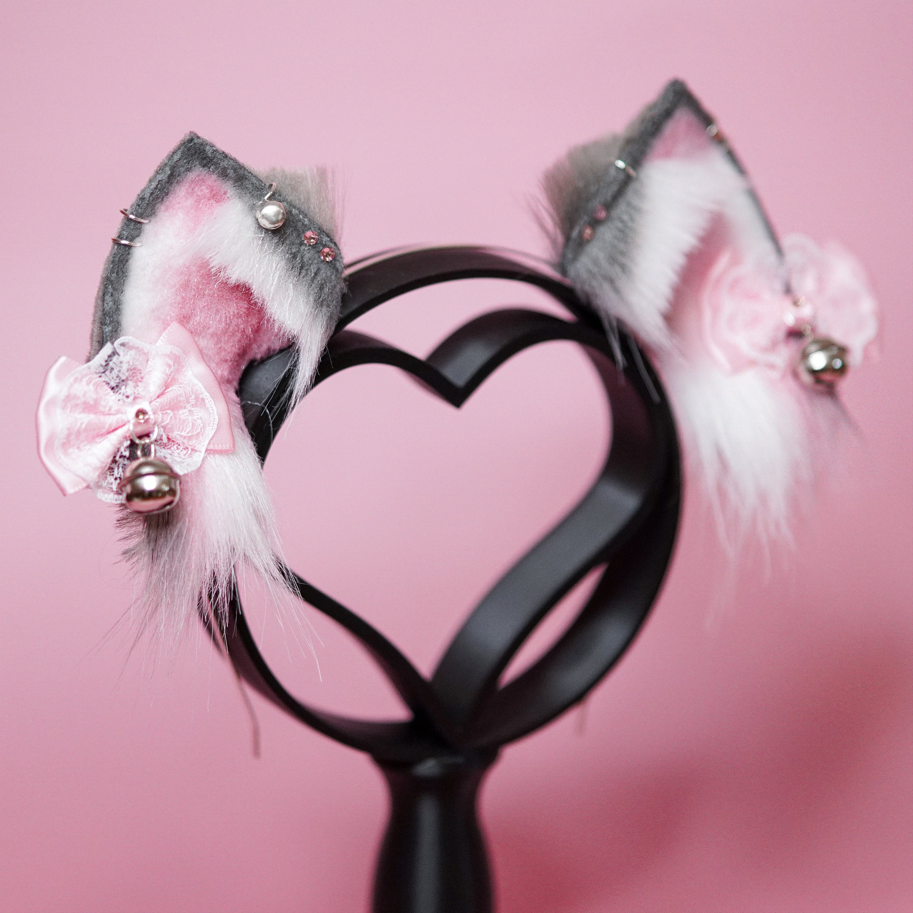 Cat Ears Kitty Ears Faux Fur Ears in Gray or Black With Charms - Etsy