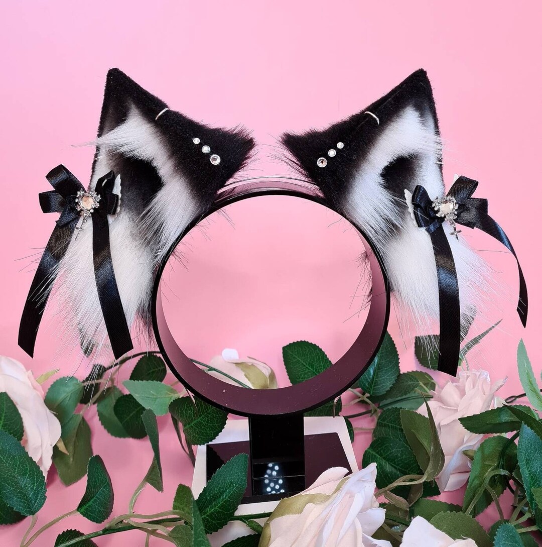 Cat Kitsune Ears for Cosplay in Black With Charms Etsy