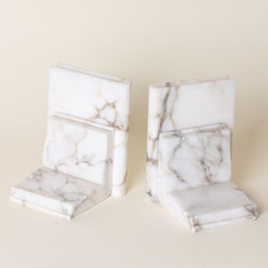 Vintage White and Gray Solid Marble Book Design Bookends (Made in Italy)