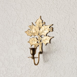 Vintage messing hulstblad taps toelopende kandelaar voor aan de muur