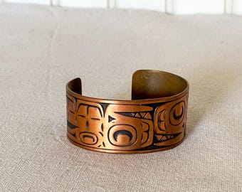 Vintage Southwest Solid Copper Cuff Native Aztec Bracelet