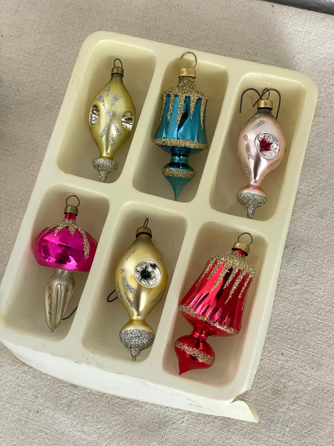 Six Vintage MCM Christmas Ornaments in Box Blue Pink Red - Etsy