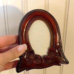 Small Picture Frame, Vintage Faux Wood Floral Frame, Red Accent