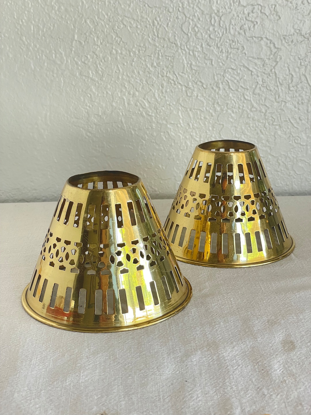 2 Vintage Century Deco Metal Tin Cut Out Lamp Shades - Etsy