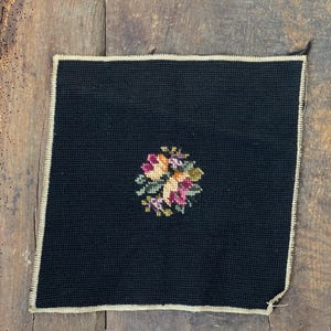 Vintage Victorian-Inspired Floral Small Canvas Unframed Needlepoint Art Tapestry 10.5x10.5&quot;