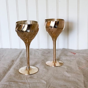 Set of Two Vintage Brass Goblets, Gold Goblets, Gold Wine Glasses, Brass Wine Glasses