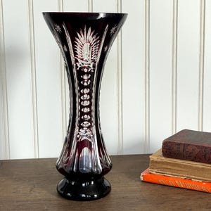 Vintage Bordeaux Lead Crystal Vase, Hand-Cut Crystal Vase, Red Vase