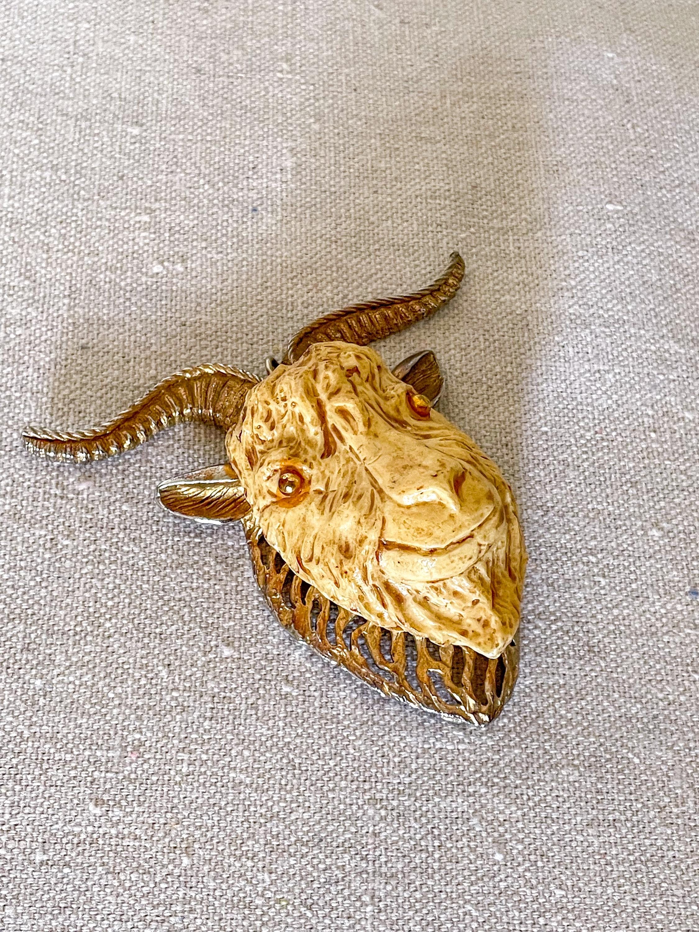 Vintage Razza Goat Head Pendant for Necklace, Zodiac Charm