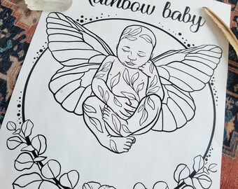 Coloring page Rainbow baby, impression, maternity, birth illustration