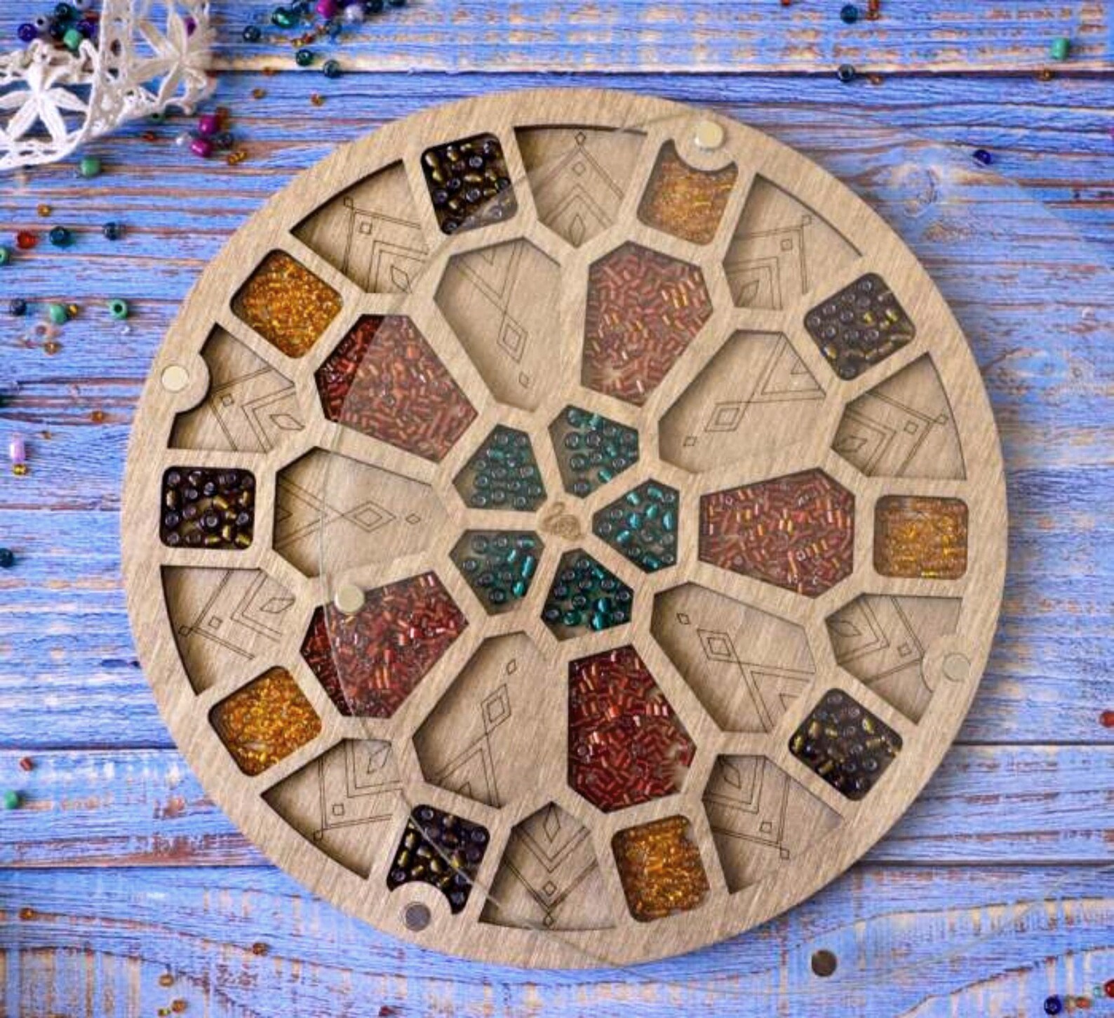 Seed beads organizer with polygons Beadwork tray Wooden Etsy