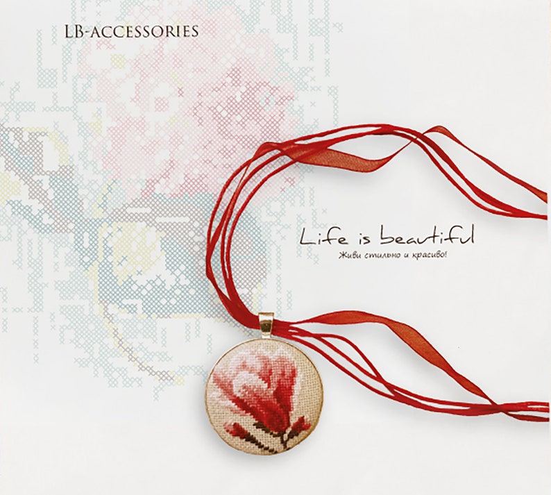 Floral pendant kit Pendant kit Cross stitch pendant Pendant with embroidery Spring pendant kit Handmade pendant kit Jewelry making kit