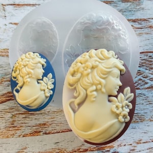 Silikonform Vintage Lady Cameo, Form für Polymer Clay, Harz, Seife, Schokolade, Fondant, Cameo im viktorianischen Stil, DIY Basteln, lebensmittelecht