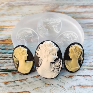 Set von Silikonformen Vintage Lady Cameo, für Polymer Clay, Harz, Seife, Schokolade, Fondant, Cameo im viktorianischen Stil, DIY Basteln, Lebensmittelecht