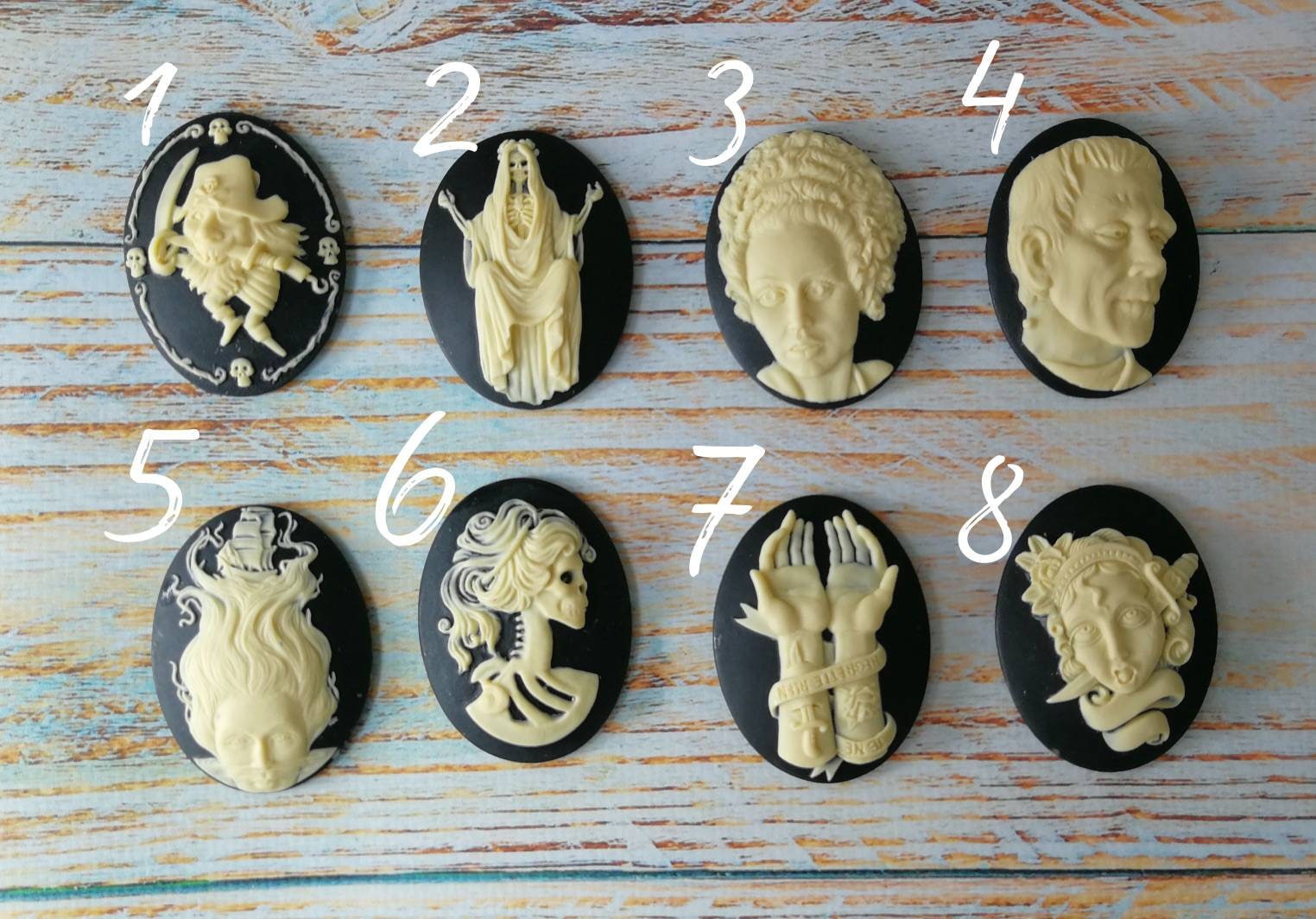 Flexible Silicone Mold for Halloween-Themed Cameo Cabochon. Polymer Clay, Resin, Wax. Gypsum, Chocolate, Food Safe