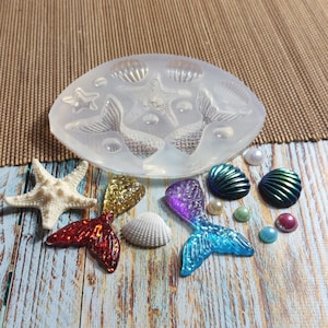 Mermaid Tail & Seashell Mold – Ocean Theme Silicone Mold for Resin, Clay, Chocolate