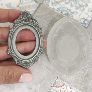 Ornate Oval Decorative Picture Frame Silicone Mold Cameo Resin art Polymerclay Foodsafe