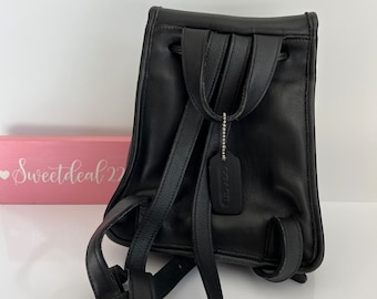 Vintage Coach Mini Daypack Backpack Black Leather With