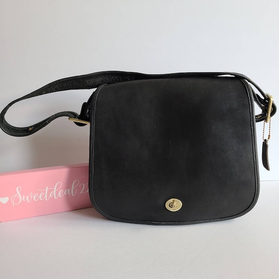 美品✨Vintage Coach Shoulder Bag Snap Hook Vintage 1998 Black Coach Court Bag Black Leather Shoulder Bag
