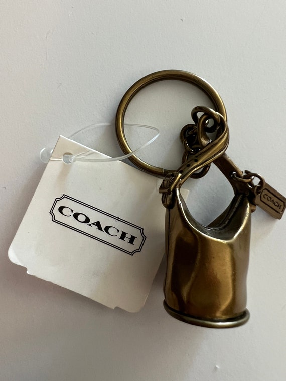 COACH Vintage City Key Fob Leather Bag Charm Keychain Fob RARE Red